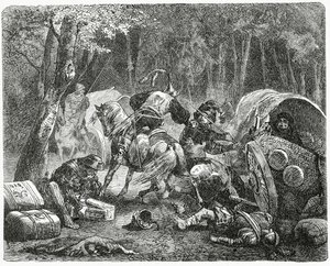 Aateliset ryöstävät matkustavia kauppiaita, 1882 tekijältä English School