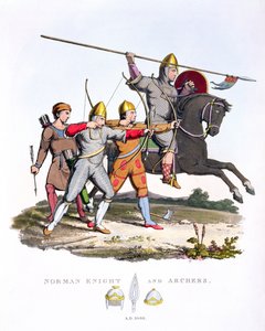 Norman Knight ja Archers, 1066, Ancient Armourista, Samuel Rush Meyrick, 1824 tekijältä English School