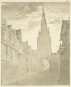 Pohjoinen näkymä St Mary Redcliffe -kirkolle Redcliffe Streetiltä (kynä ja akvarelli paperilla) tekijältä English School
