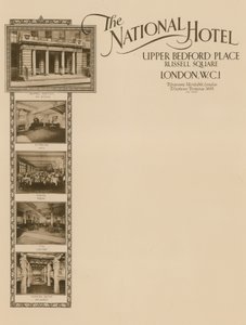 Muistipaperi National Hotelista, Upper Bedford Place, Russell Square tekijältä English School