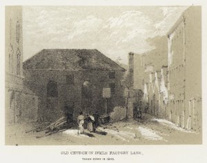 Vanha kirkko Inkle Factory Lane -kadulla, purettu vuonna 1845 (kaiverrus) tekijältä English School
