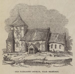 Old Fairlight Church, lähellä Hastingsia (kaiverrus) tekijältä English School