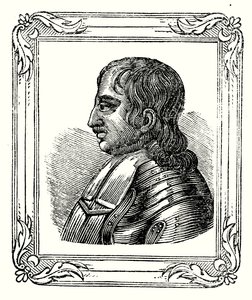Oliver Cromwell syntyi vuonna 1599, tehtiin Protectoriksi vuonna 1653 ja kuoli vuonna 1658 (kaiverrus) tekijältä English School