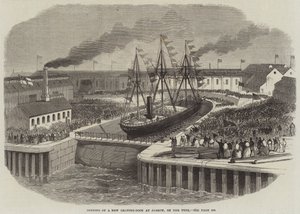 Uuden Graving Dockin avaaminen Jarrowissa, Tyne-joella (kaiverrus) tekijältä English School
