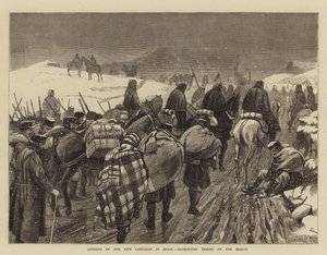 Uuden kampanjan avaaminen Espanjassa, Alphonistijoukot maaliskuussa (kaiverrus) tekijältä English School