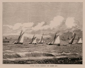 Oyster Smacks Dredging Off Herne Bayn edustalla (kaiverrus) (kaiverrus) tekijältä English School