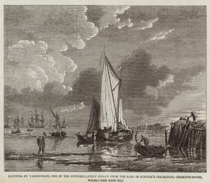 Vandevelden maalaus, yksi Earl of Suffolkin kokoelmasta hiljattain varastetuista kuvista, Charlton-House, Wilts (kaiverrus) tekijältä English School