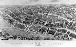 Panoraamanäkymä Liverpoolista, Ackermanin akvarellin mukaan, 1847 tekijältä English School