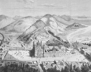Panoraamanäkymä Basilica de Guadalupe, Mexico City 1880 (kaiverrus) tekijältä English School