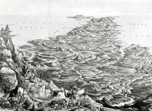 Panoraamanäkymä Intiaan Himalajan vuoristosta, T. Packerin suunnittelema, 1857 tekijältä English School
