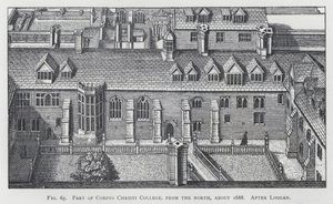 Osa Corpus Christi Collegea, pohjoisesta, noin 1688, Logganin jälkeen (kaiverrus) tekijältä English School