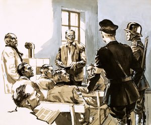 Pastori Dietrich Bonhoeffer puhuu Hitlerin natsipuoluetta vastaan (guassi paperille). tekijältä English School