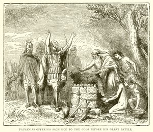 Pausanias uhraamassa jumalille ennen suurta taisteluaan
