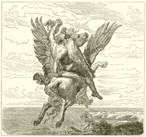 Perseus siivekkäällä hevosella Pegasus Medusan pään kanssa tekijältä English School