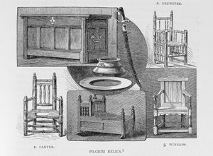 Pilgrim Relics, kuvitus kirjan "Narrative and Critical History of America" III osasta, 1886 tekijältä English School