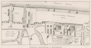 Thames-joen Bankside-suunnitelma, joka perustuu kuningatar Elisabetin hallituskaudella tehtyyn muinaiseen tutkimukseen, jossa näkyy härkä ja karhu syöttivät tekijältä English School