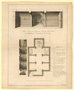 Kuninkaallisen holvin suunnitelma kuningas Henry VII:n kappelin alla, Westminster Abbey, rakennettu 1737 tekijältä English School