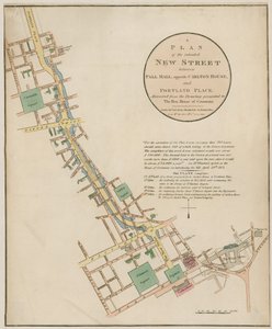 Suunniteltu uusi katu (Regent Street) Pall Mallin ja Portland Placen väliin tekijältä English School
