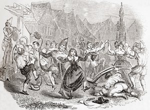 Plough Mondayn juhlat, Bessien ja klovnin tanssi, Vanhasta Englannista: A Pictorial Museum, pub. 1847 tekijältä English School