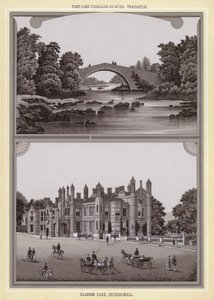 Pont-pant-scallog-on-usg, Trecastle; Glanusk Park, Crickhowell (litho) tekijältä English School