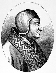Paavi Klemens IV (n. 1195-1268) kuvitus tieteestä ja kirjallisuudesta keskiajalla ja renessanssilla, kirjoittanut ja kaivertanut Paul Lacroix, 1878 tekijältä English School