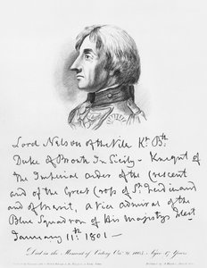 Amiraali Horatio Nelsonin muotokuva hänen käsialalla