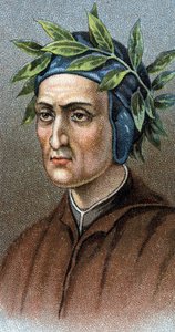 Italian runoilijan DANTE ALIGHIERIN (1265-1321) muotokuva - Sarjasta "" Miesten johtajat"" - Kromolitografia - Englantilainen koulu, 1900-luku - tekijältä English School