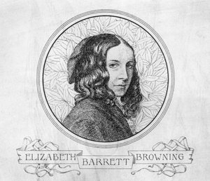 Muotokuva Elizabeth Barrett Browningista (1806-61) (kaiverrus) (mustavalkoinen kuva) tekijältä English School