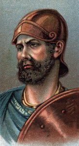 Hannibal Barcan muotokuva - Hannibalin tai Annibal Barcan (n. 247-183 eKr.), kenraalin ja karthagolaisen valtiomiehen muotokuva - Sarjasta "" Miesten johtajat"" - Kromolitografia - Englantilainen koulu, 1900-luku - tekijältä English School