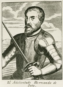 Muotokuva Hernando de Sotosta (n. 1496-1542) julkaisusta "The Narrative and Critical History of America", toimittanut Justin Winsor, Lontoo, 1886 tekijältä English School