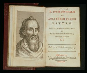 Juvenalin muotokuva The Satires of Juvenal ja Aulius Flaccus, 1763 (kaiverrus) tekijältä English School