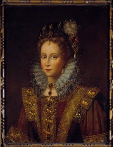 Englannin kuningatar Elizabeth II:n muotokuva (1533-1603) Englannin koulun maalaus. 17. vuosisata. Aurinko 0,56x0,77 m Pau, musee du chateau tekijältä English School