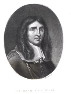 Richard Earlomin (1743-1822) kaivertama Richard Cromwellin (1626-1712) muotokuva teoksesta "Illustrious Characters in British History" (mezzotint) tekijältä English School