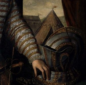 Sir Robert Dudleyn, Leicesterin jaarlin (n. 1532-1588) muotokuva 1500-luvulta (öljy kankaalle) (yksityiskohta) tekijältä English School