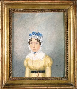 Naisen muotokuva kultaisella medaljongilla, 1823 (guassi ja wc paperilla) tekijältä English School