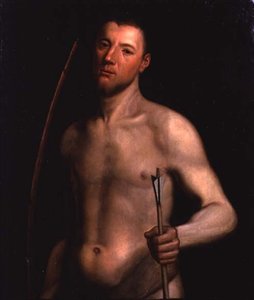 Miehen muotokuva Pyhänä Sebastianina, n. 1554-1560 (öljy paneelille) tekijältä English School