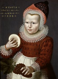 Muotokuva nuoresta tytöstä pitelemässä leipää ja viinirypäleitä, 1598
