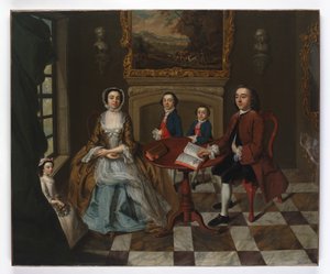 Perheen muotokuva sisätiloissa, luullaan olevan Roubelin perhe, 1750-luku