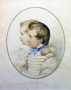 Muotokuva kahdesta veljestä sotilasasussa, n. 1840 (akvarelli paperille) tekijältä English School