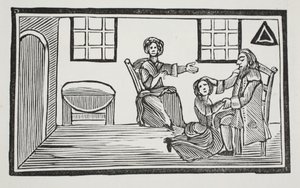 Kaunis Bessie saa isiensä siunauksen, kun hän aikoo etsiä omaa toimeentuloaan, kuvitus John Ashtonin pubista Chap-books of the Eighteenth Century. 1882 tekijältä English School