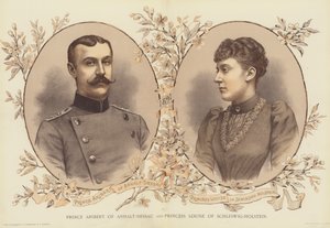 Anhalt-Dessaun prinssi Aribert ja Schleswig-Holsteinin prinsessa Louise (chromolitho) tekijältä English School