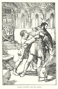 Prinssi Arthur ja hänen vanginvartijansa (litografia) tekijältä English School