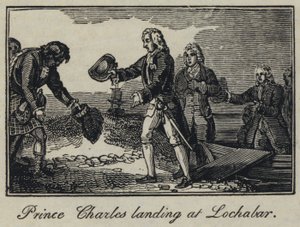 Prinssi Charles laskeutumassa Lochabariin (kaiverrus) tekijältä English School