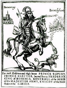 Prinssi Rupert hevosen selässä (kaiverrus) (bw kuva) tekijältä English School