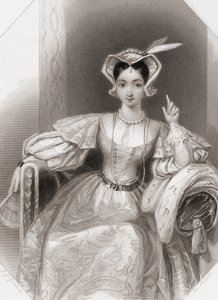 Prinsessa Katherine William Shakespearen "Kuningas Henry V:stä", kuvitus "Shakespeare Gallerysta", n. 1840 (kaiverrus) tekijältä English School