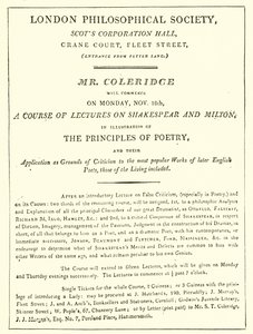 Coleridgen luentojen ohjelma vuodelta 1808 tekijältä English School