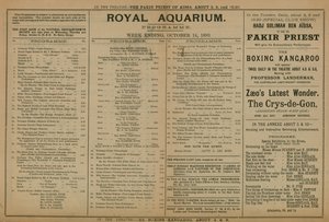 Tapahtumaohjelma Royal Aquariumissa tekijältä English School