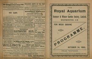 Tapahtumaohjelma Royal Aquariumissa tekijältä English School