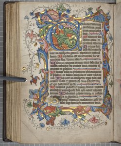Psalteri Sarumilla käyttökalenteri, Fol 72 verso, n. 1425-1475 (mustetta, maalia ja kultaa velumilla) tekijältä English School