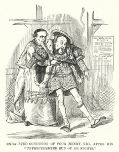 Punch-sarjakuva: Henry VIII:n uupunut tila hänen ennennäkemättömän 150 yön juoksunsa jälkeen (kaiverrus) tekijältä English School